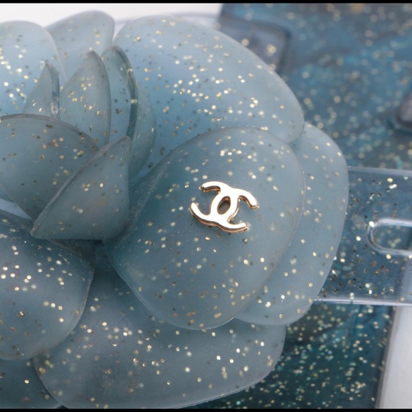 CHANEL Shoes - Chanel Camellia Glitter Jelly Sandals in Blue.